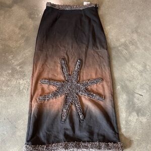 Faux-Shearling Trim Ombre Midi Skirt - Black to Brown